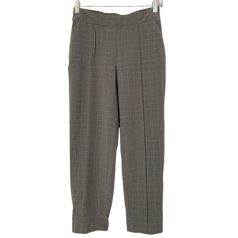 Nine West Petite Relaxed Crop Gray Plaid Dress Pants Elastic Waist & Pockets PXS - Picture 1 of 11